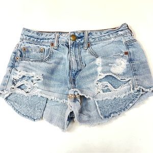 American Eagle Women’s 4 Hi Rise Festival Short Shorts Jeans Distressed #1193